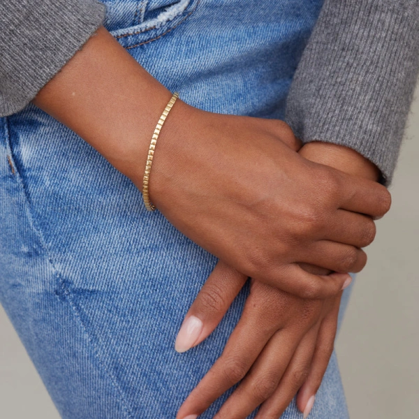 Jennifer Meyer Square Tennis Bracelet in 18K Yellow Gold | Fine Bracelets | Coveti