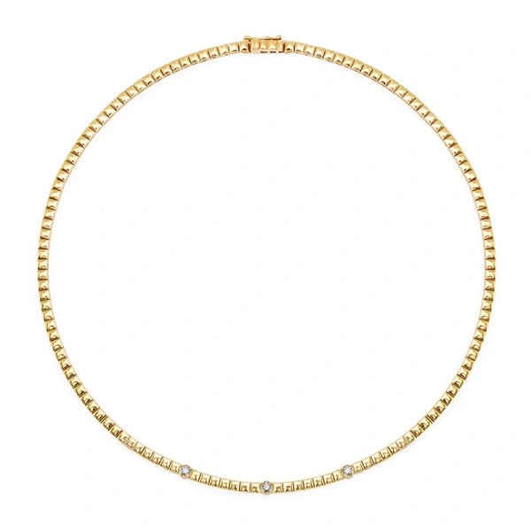 Jennifer Meyer Square Tennis Necklace with 3 Illusion Set Diamond Accents in 18K Yellow Gold | Fine Necklaces | Coveti