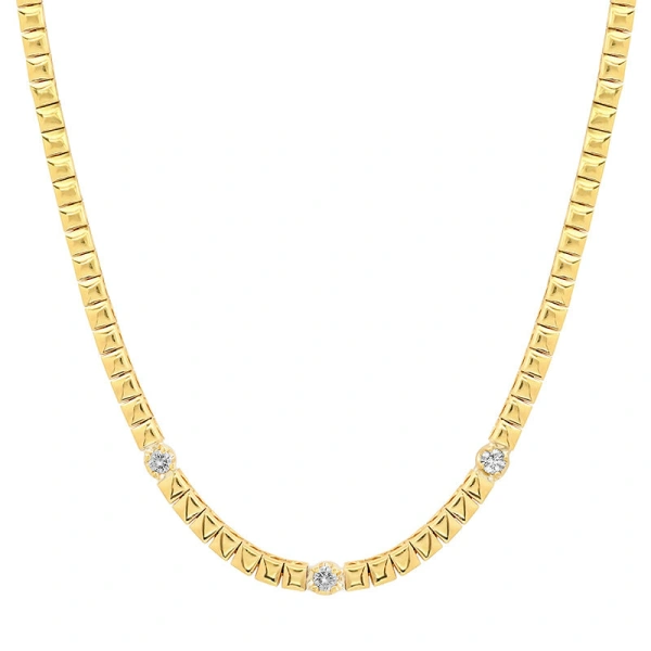Square Tennis Necklace with 3 Illusion Set Diamond Accents in 18K Yellow Gold