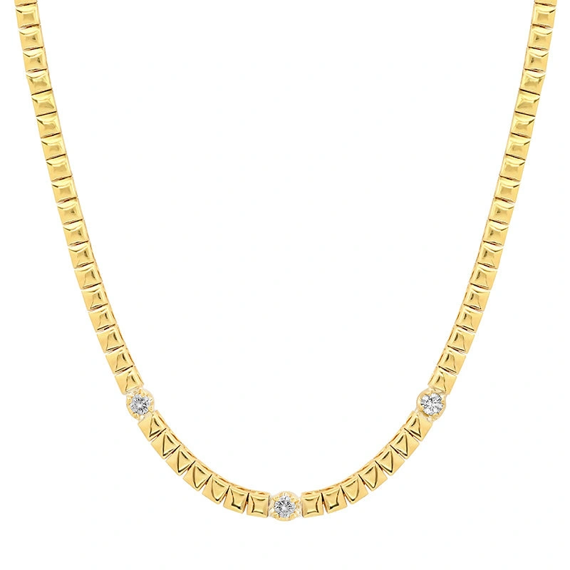 Jennifer Meyer Square Tennis Necklace with 3 Illusion Set Diamond Accents in 18K Yellow Gold Jennifer Meyer Square Tennis Necklace with 3 Illusion Set Diamond Accents in 18K Yellow Gold | Fine Necklaces | Coveti