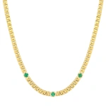 Jennifer Meyer Square Tennis Necklace with 3 Illusion Set Emerald Accents in 18K Yellow Gold | Fine Necklaces | Coveti