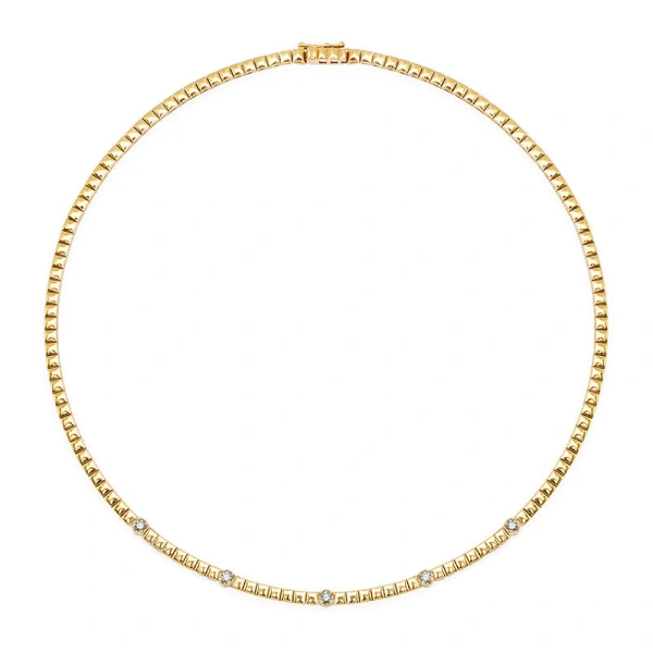 Jennifer Meyer Square Tennis Necklace with 5 Illusion Set Diamond Accents in 18K Yellow Gold | Fine Necklaces | Coveti