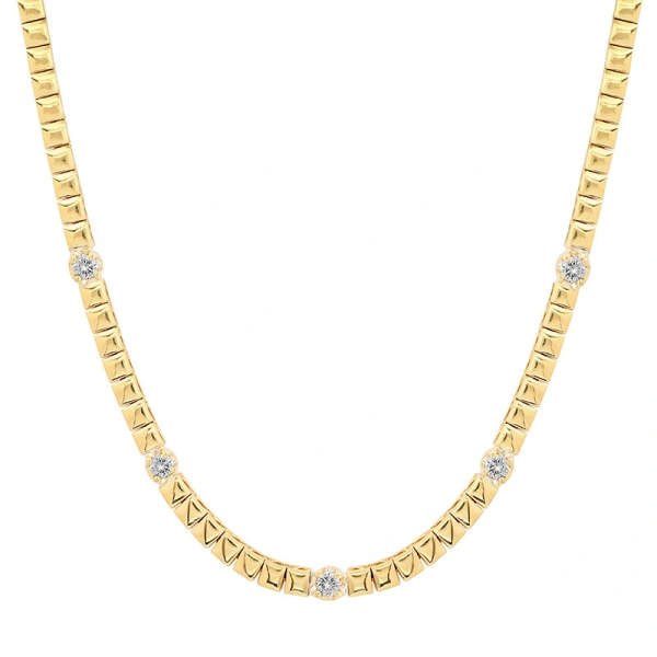 Jennifer Meyer Square Tennis Necklace with 5 Illusion Set Diamond Accents in 18K Yellow Gold | Fine Necklaces | Coveti