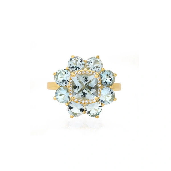 Jennifer Meyer Statement Aquamarine Flower Ring with Diamond Accent in 18K Yellow Gold | Fine Rings | Coveti