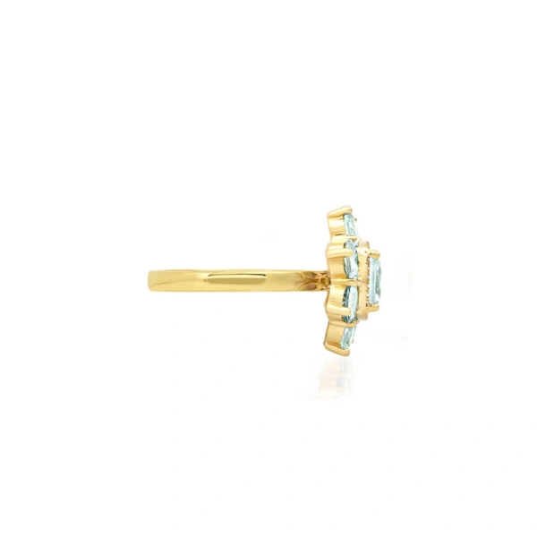 Jennifer Meyer Statement Aquamarine Flower Ring with Diamond Accent in 18K Yellow Gold | Fine Rings | Coveti