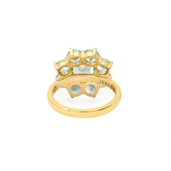 Jennifer Meyer Statement Aquamarine Flower Ring with Diamond Accent in 18K Yellow Gold | Fine Rings | Coveti