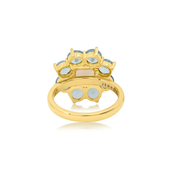 Jennifer Meyer Statement Aquamarine Flower Ring with Morganite Center in 18K Yellow Gold | Fine Rings | Coveti