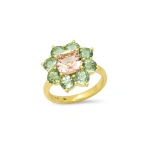 Jennifer Meyer Statement Mint Tourmaline Flower Ring With Morganite Center in 18K Yellow Gold | Fine Rings | Coveti