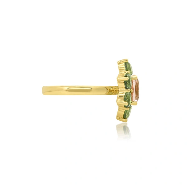 Jennifer Meyer Statement Mint Tourmaline Flower Ring With Morganite Center in 18K Yellow Gold | Fine Rings | Coveti