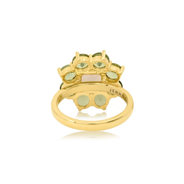 Jennifer Meyer Statement Mint Tourmaline Flower Ring With Morganite Center in 18K Yellow Gold | Fine Rings | Coveti