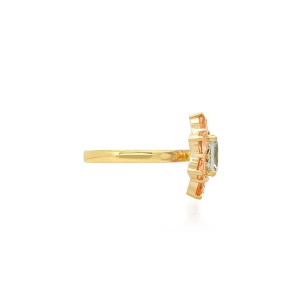 Jennifer Meyer Statement Morganite Flower Ring with Aquamarine Center in 18K Yellow Gold | Fine Rings | Coveti