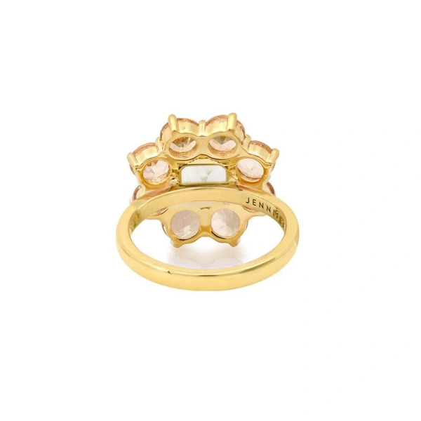 Jennifer Meyer Statement Morganite Flower Ring with Aquamarine Center in 18K Yellow Gold | Fine Rings | Coveti