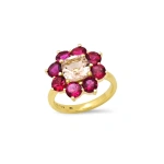 Jennifer Meyer Statement Rubellite Flower Ring with Morganite Center in 18K Yellow Gold | Fine Rings | Coveti