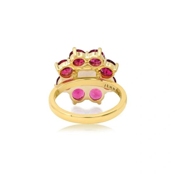 Jennifer Meyer Statement Rubellite Flower Ring with Morganite Center in 18K Yellow Gold | Fine Rings | Coveti