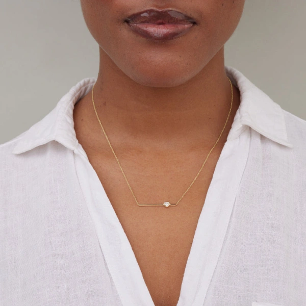 Jennifer Meyer Stick Necklace With Heart Cut Diamond Accent in 18K Yellow Gold | Fine Necklaces | Coveti