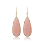 Jennifer Meyer Teardrop Pink Opal Cabochon Earrings with Diamonds in 18K Yellow Gold | Fine Earrings | Coveti