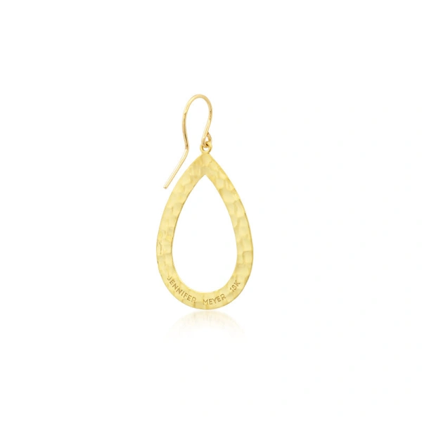 Jennifer Meyer Thin Hammered Open Teardrop Earrings in 18K Yellow Gold | Fine Earrings | Coveti