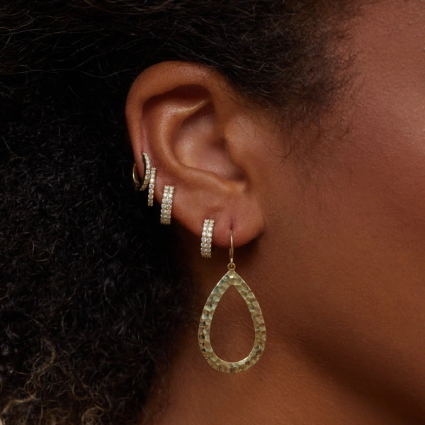 Jennifer Meyer Thin Hammered Open Teardrop Earrings in 18K Yellow Gold | Fine Earrings | Coveti