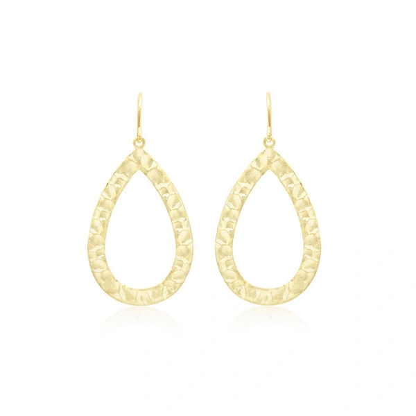 Jennifer Meyer Thin Hammered Open Teardrop Earrings in 18K Yellow Gold | Fine Earrings | Coveti