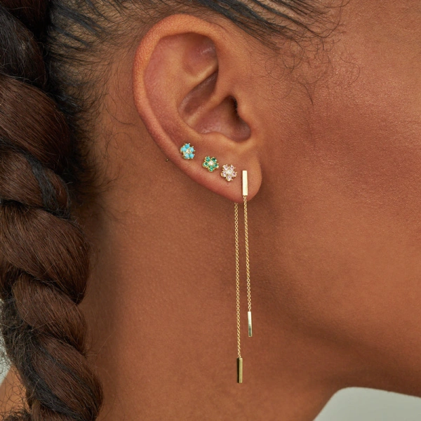 Jennifer Meyer Threaded Bar Studs in 18K Yellow Gold | Fine Earrings | Coveti