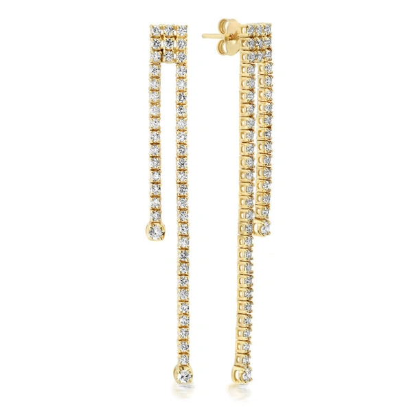 Jennifer Meyer Tiered 4 Prong Diamond Tennis Studs With Illusion Set Diamond Accent in 18K Yellow Gold | Fine Earrings | Coveti
