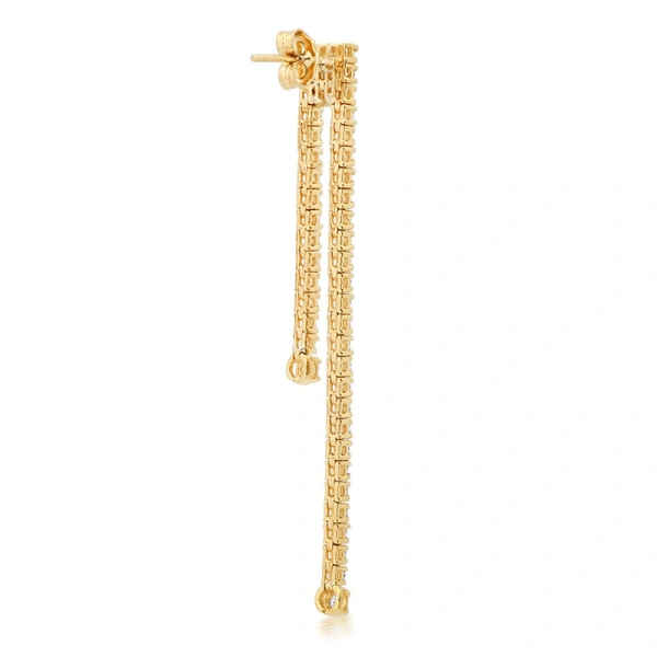 Jennifer Meyer Tiered 4 Prong Diamond Tennis Studs With Illusion Set Diamond Accent in 18K Yellow Gold | Fine Earrings | Coveti