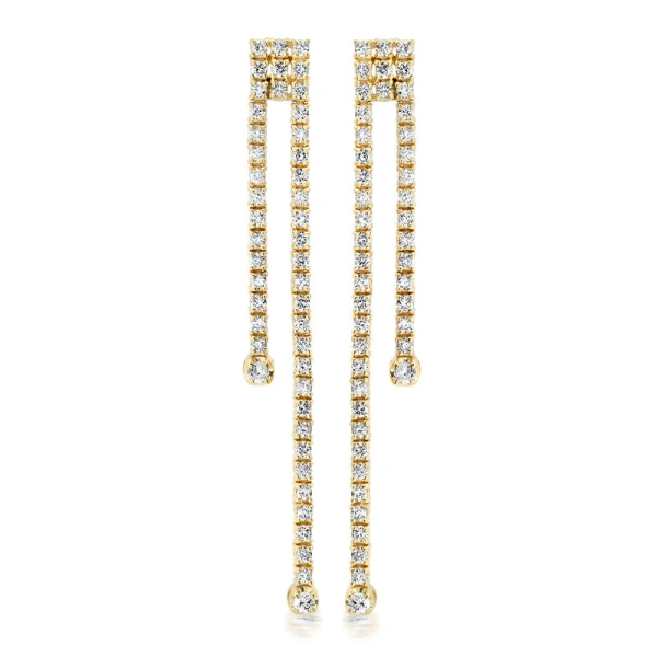 Jennifer Meyer Tiered 4 Prong Diamond Tennis Studs With Illusion Set Diamond Accent in 18K Yellow Gold | Fine Earrings | Coveti