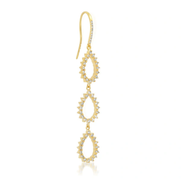 Jennifer Meyer Triple 3 Prong Diamond Mini Open Teardrop Earrings in 18K Yellow Gold | Fine Earrings | Coveti