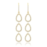 Jennifer Meyer Triple 3 Prong Diamond Mini Open Teardrop Earrings in 18K Yellow Gold | Fine Earrings | Coveti