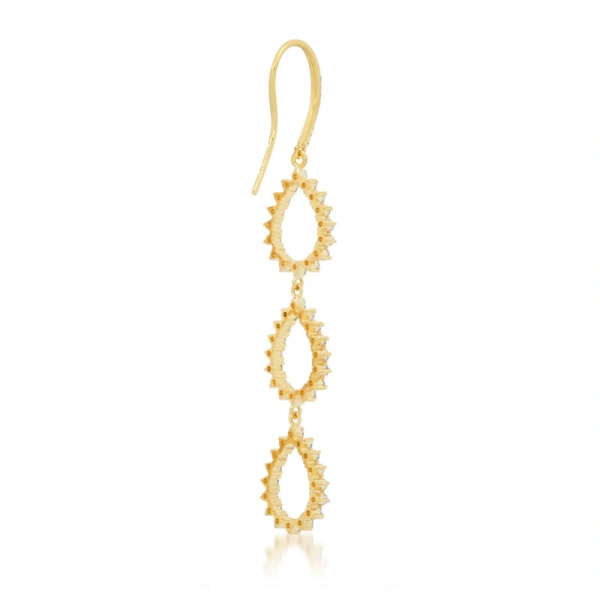 Jennifer Meyer Triple 3 Prong Diamond Mini Open Teardrop Earrings in 18K Yellow Gold | Fine Earrings | Coveti