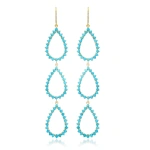 Jennifer Meyer Triple 3 Prong Turquoise Open Teardrop Earrings in 18K Yellow Gold | Fine Earrings | Coveti