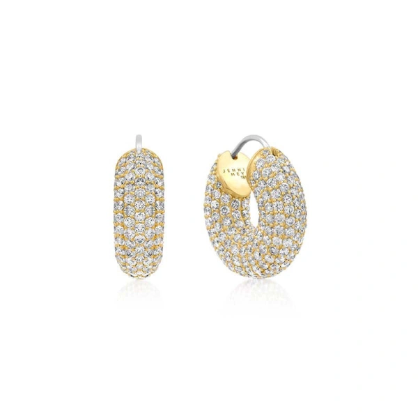 Jennifer Meyer Tubular Huggies with Diamond Pave in 18K Yellow Gold | Fine Earrings | Coveti
