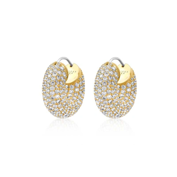 Jennifer Meyer Tubular Huggies with Diamond Pave in 18K Yellow Gold | Fine Earrings | Coveti