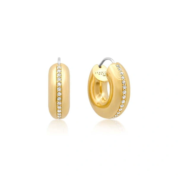 Jennifer Meyer Tubular Huggies with Diamond Row in 18K Yellow Gold | Fine Earrings | Coveti