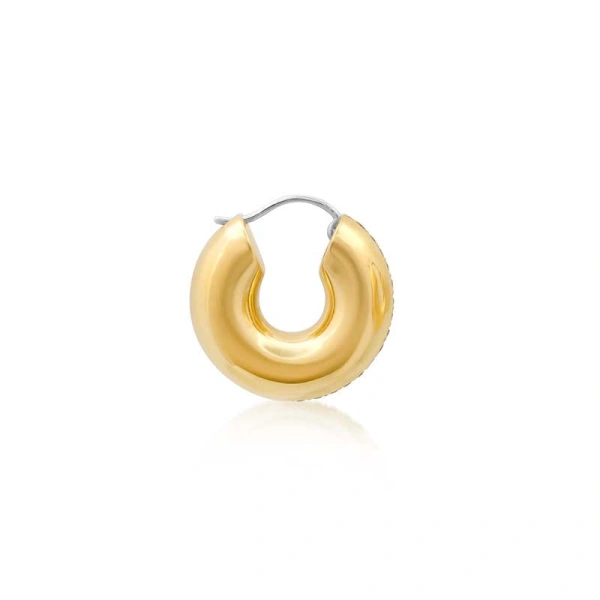 Jennifer Meyer Tubular Huggies with Diamond Row in 18K Yellow Gold | Fine Earrings | Coveti