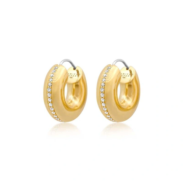 Jennifer Meyer Tubular Huggies with Diamond Row in 18K Yellow Gold | Fine Earrings | Coveti