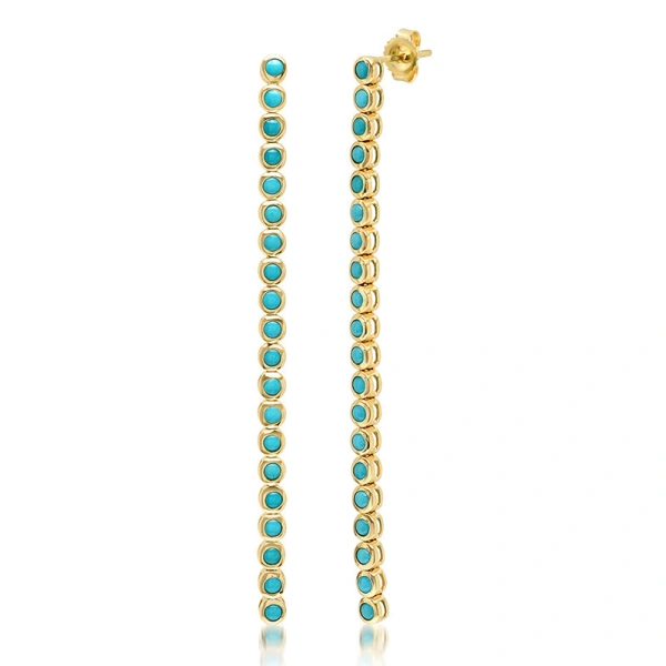 Jennifer Meyer Turquoise Bezel Tennis Studs in 18K Yellow Gold | Fine Earrings | Coveti