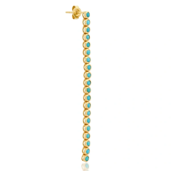 Jennifer Meyer Turquoise Bezel Tennis Studs in 18K Yellow Gold | Fine Earrings | Coveti
