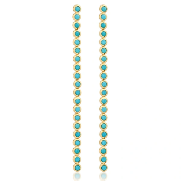 Jennifer Meyer Turquoise Bezel Tennis Studs in 18K Yellow Gold | Fine Earrings | Coveti