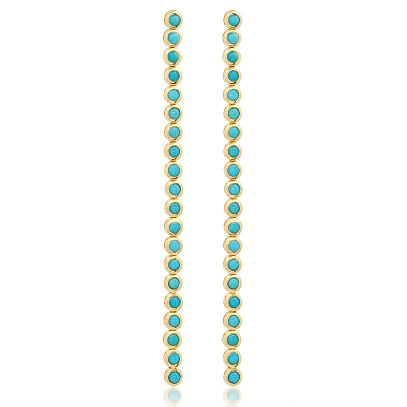 Jennifer Meyer Turquoise Bezel Tennis Studs in 18K Yellow Gold Jennifer Meyer Turquoise Bezel Tennis Studs in 18K Yellow Gold | Fine Earrings | Coveti