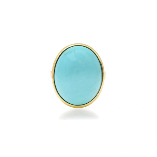Jennifer Meyer Turquoise Cabochon Ring in 18K Yellow Gold | Fine Rings | Coveti