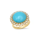 Jennifer Meyer Turquoise Cabochon Ring with Illusion Set Diamonds in 18K Yellow Gold | Fine Rings | Coveti