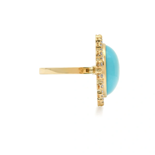 Jennifer Meyer Turquoise Cabochon Ring with Illusion Set Diamonds in 18K Yellow Gold | Fine Rings | Coveti