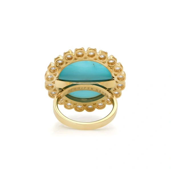 Jennifer Meyer Turquoise Cabochon Ring with Illusion Set Diamonds in 18K Yellow Gold | Fine Rings | Coveti