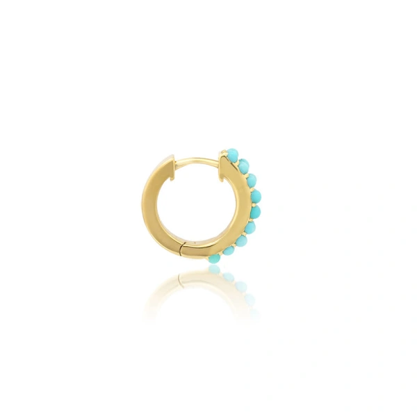 Jennifer Meyer Turquoise Double Row Huggies in 18K Yellow Gold | Fine Earrings | Coveti