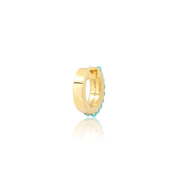 Jennifer Meyer Turquoise Double Row Huggies in 18K Yellow Gold | Fine Earrings | Coveti