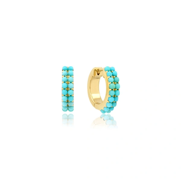 Jennifer Meyer Turquoise Double Row Huggies in 18K Yellow Gold | Fine Earrings | Coveti