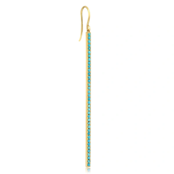 Jennifer Meyer Turquoise Extra Long Stick Earrings in 18K Yellow Gold | Fine Earrings | Coveti