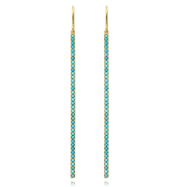 Jennifer Meyer Turquoise Extra Long Stick Earrings in 18K Yellow Gold | Fine Earrings | Coveti