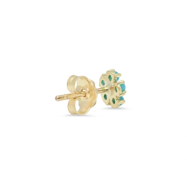Jennifer Meyer Turquoise Flower Studs with Diamond Center in 18K Yellow Gold | Fine Earrings | Coveti